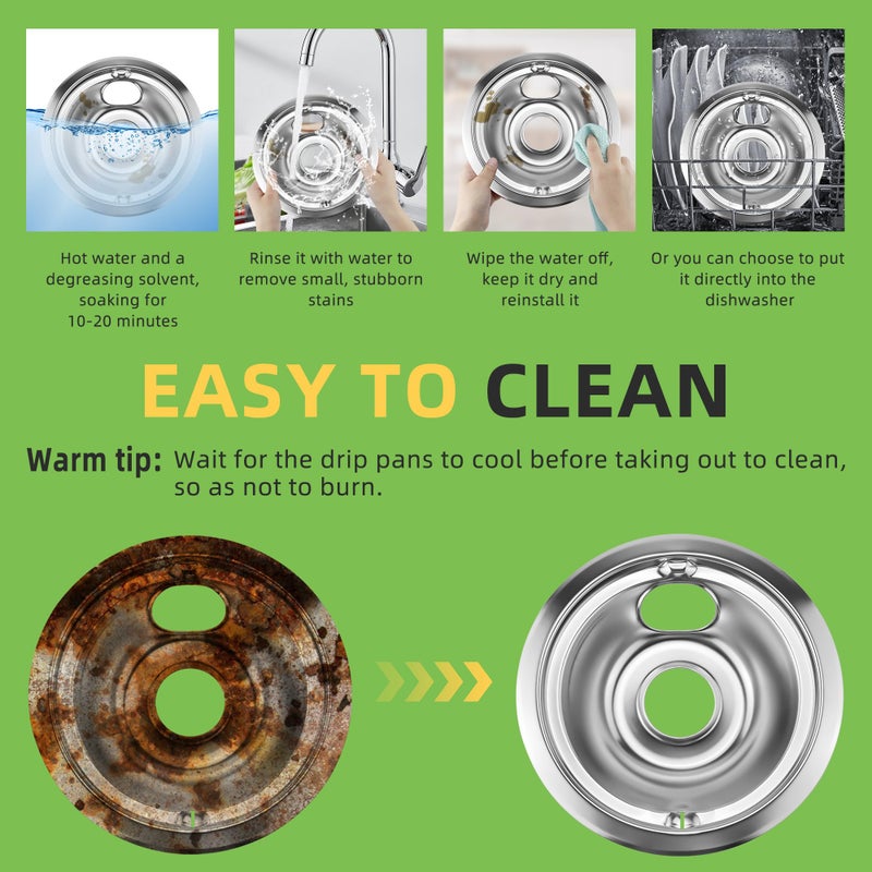 MIFLUS Silver Stove Drip Pans|Ge68C Chrome Burner Drip Pan Bowls-4 Packs 2 X 6"" And 2 X 8"", Burner Drip Pans For Electric Stove Compatible For G-E And Hot-Point Etc Electric Ranges By Miflus - Image 3